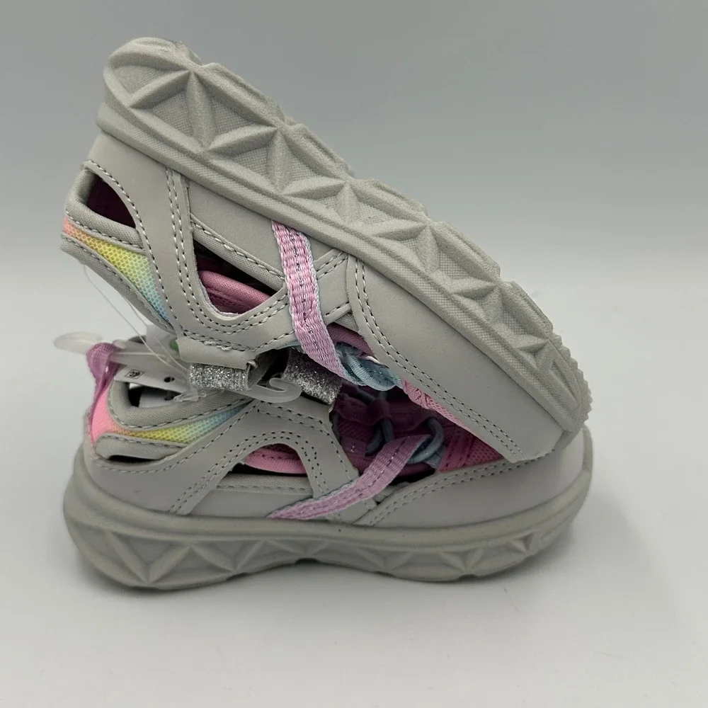 OshKosh B'gosh Toddler Sneakers Sandal Shoes Pink Rainbow Sz 7 M Glitter Easy-on